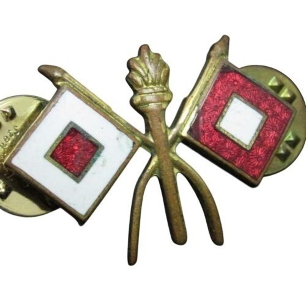 Vintage Red & White Flags‎ Gold Toned Enamel Tie Tack Lapel Pin*Military